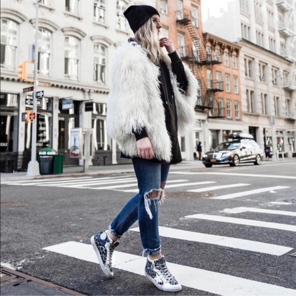 Golden Goose 2.12 High Top Sneakers Blue Velvet Leopard sz 38 - Picture 2 of 16